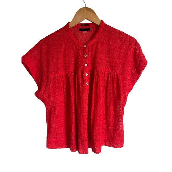 MOTHER Pop Your Top Red Eyelet Lace Peasant Top - Picture 3 of 9